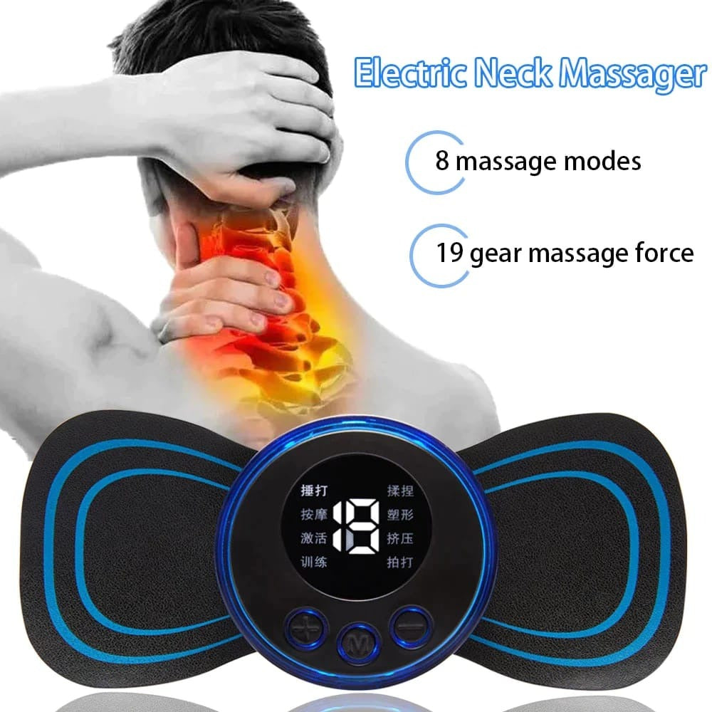 EMS Butterfly Neck Massager - Portable Electric Pulse Muscle Stimulator