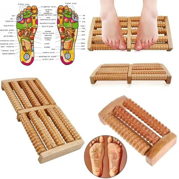 Traditional Wooden Roller Foot Massager - Natural Wood Relaxation Tool for Home