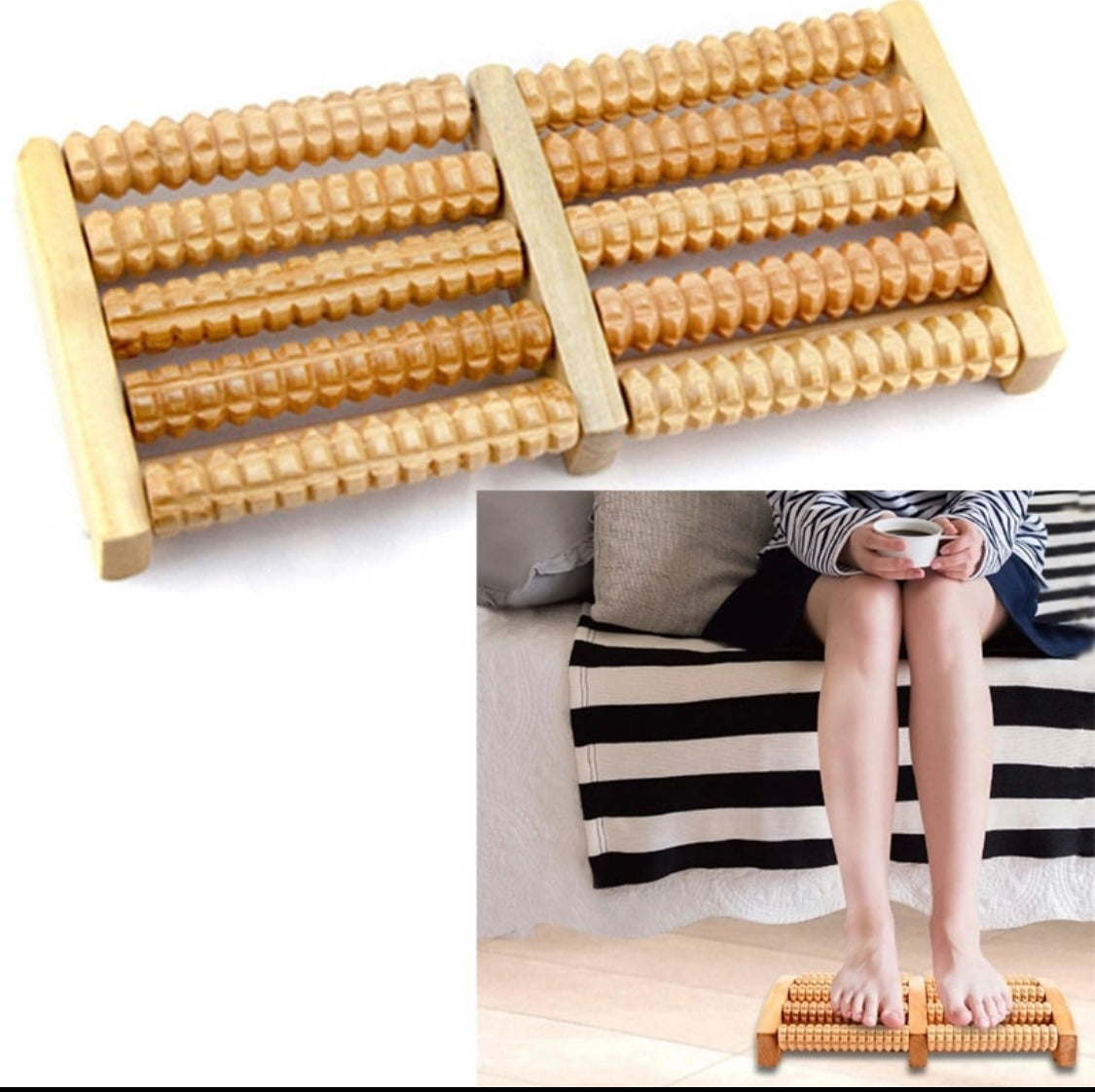 Traditional Wooden Roller Foot Massager - Natural Wood Relaxation Tool for Home