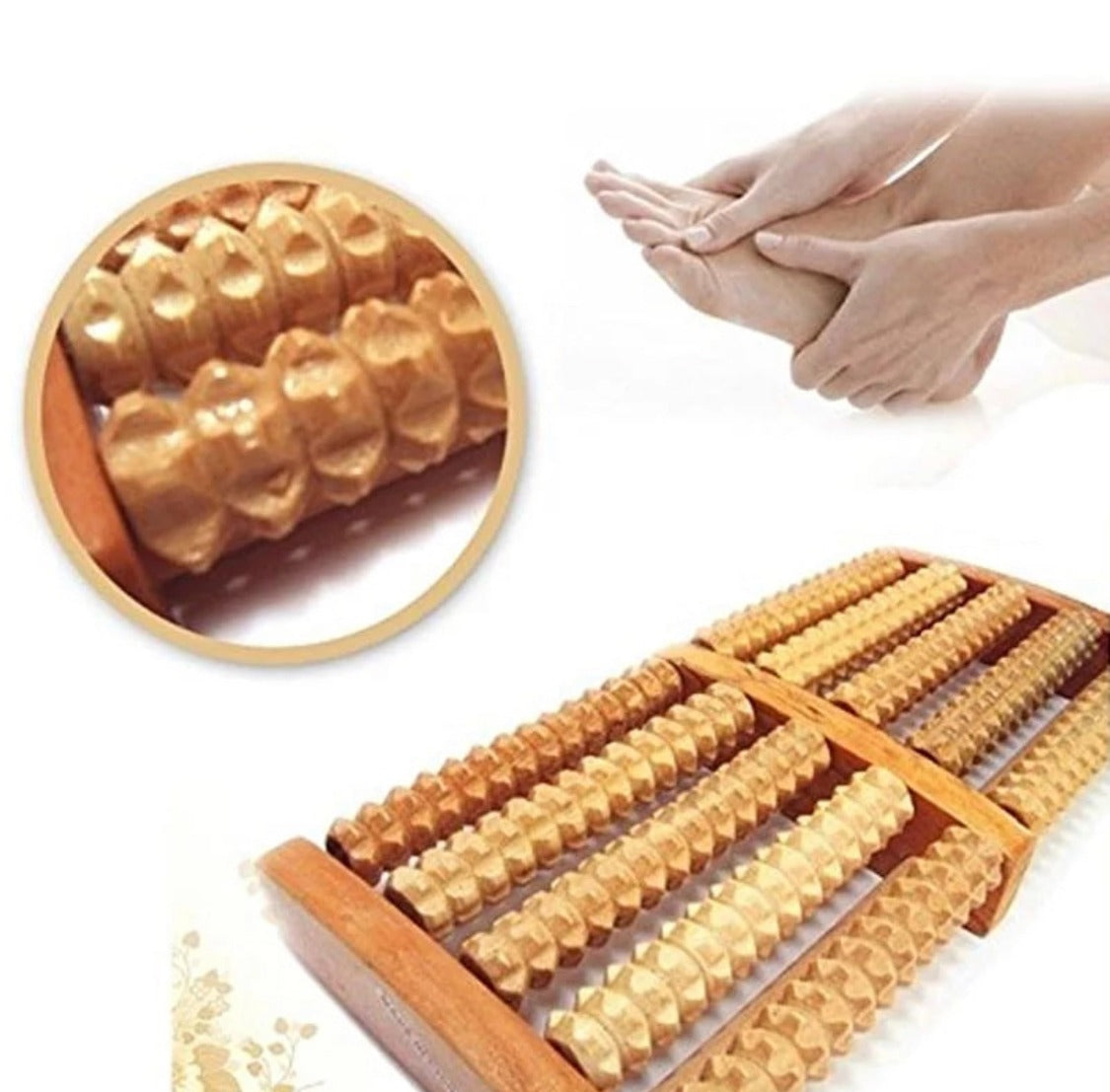 Traditional Wooden Roller Foot Massager - Natural Wood Relaxation Tool for Home