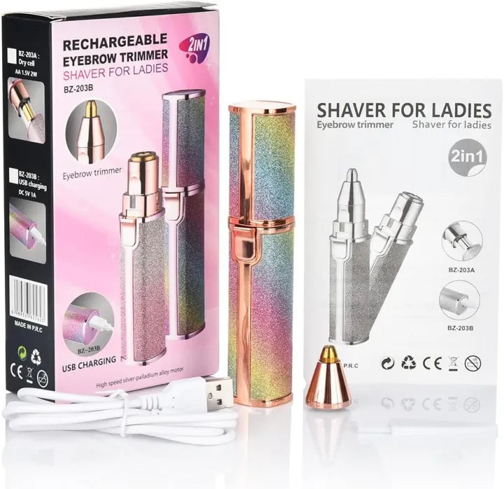 2-in-1 USB Rechargeable Eyebrow Trimmer & Shaver - HX-203B Personal Grooming