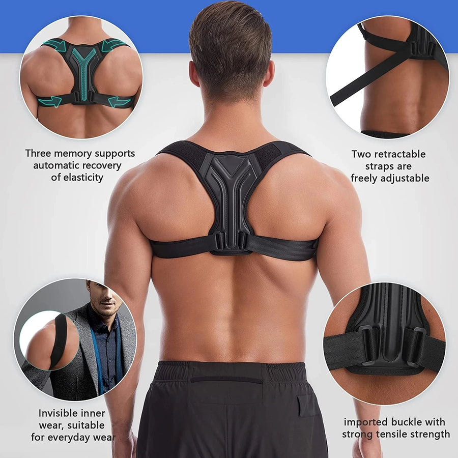 Adjustable Shoulder Back Belt for Men & Women - Posture Support Brace
