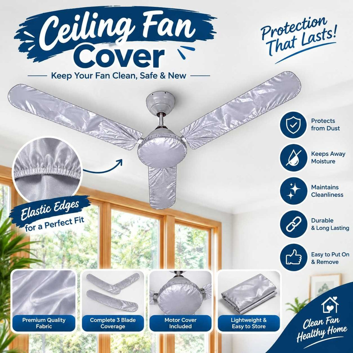 Dustproof Parachute Ceiling Fan Cover Set - 3 Blade & 1 Motor Cover